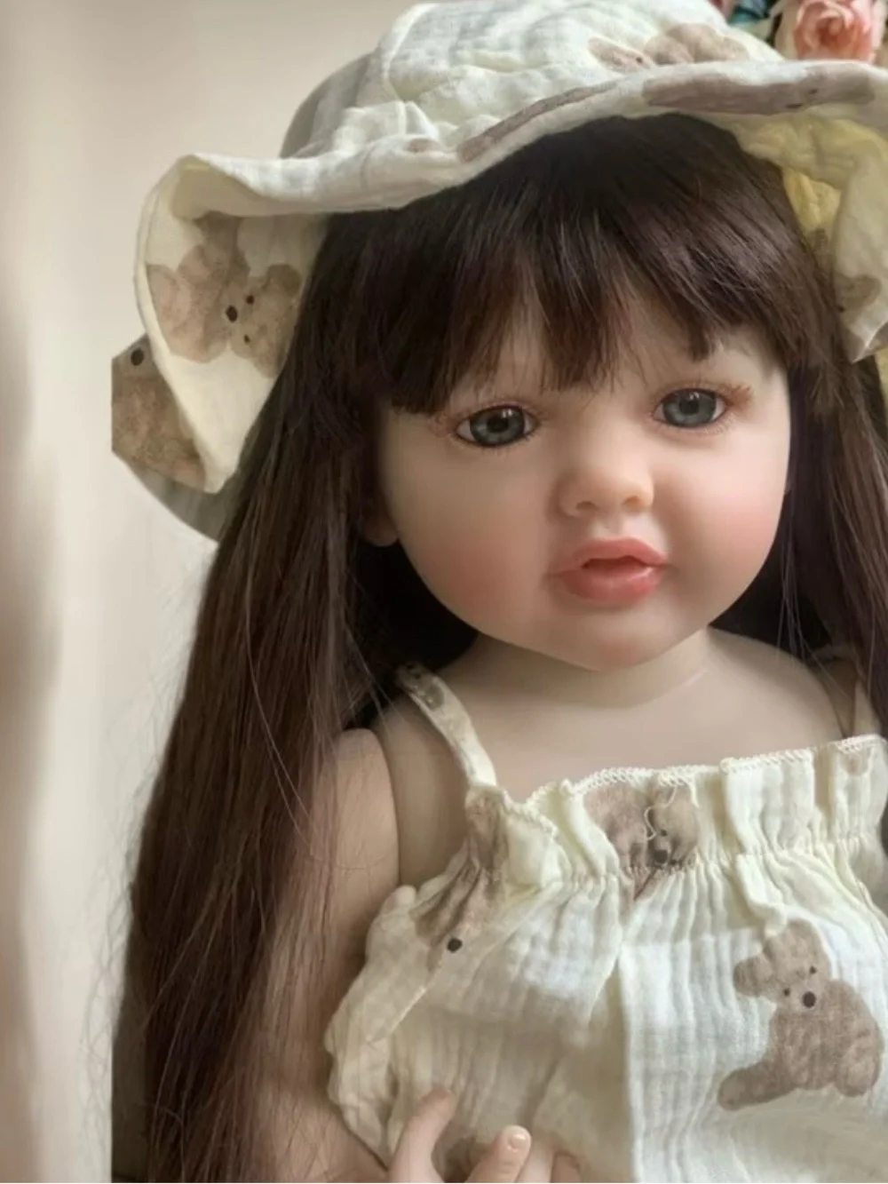 Brown-Haired Baby Doll in Cream Butterfly Outfit - Kids Toys